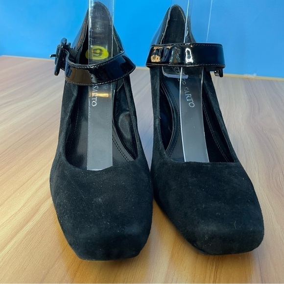 Franco Sarto suede/patent leather chunky heels black size 9 - Picture 2 of 5